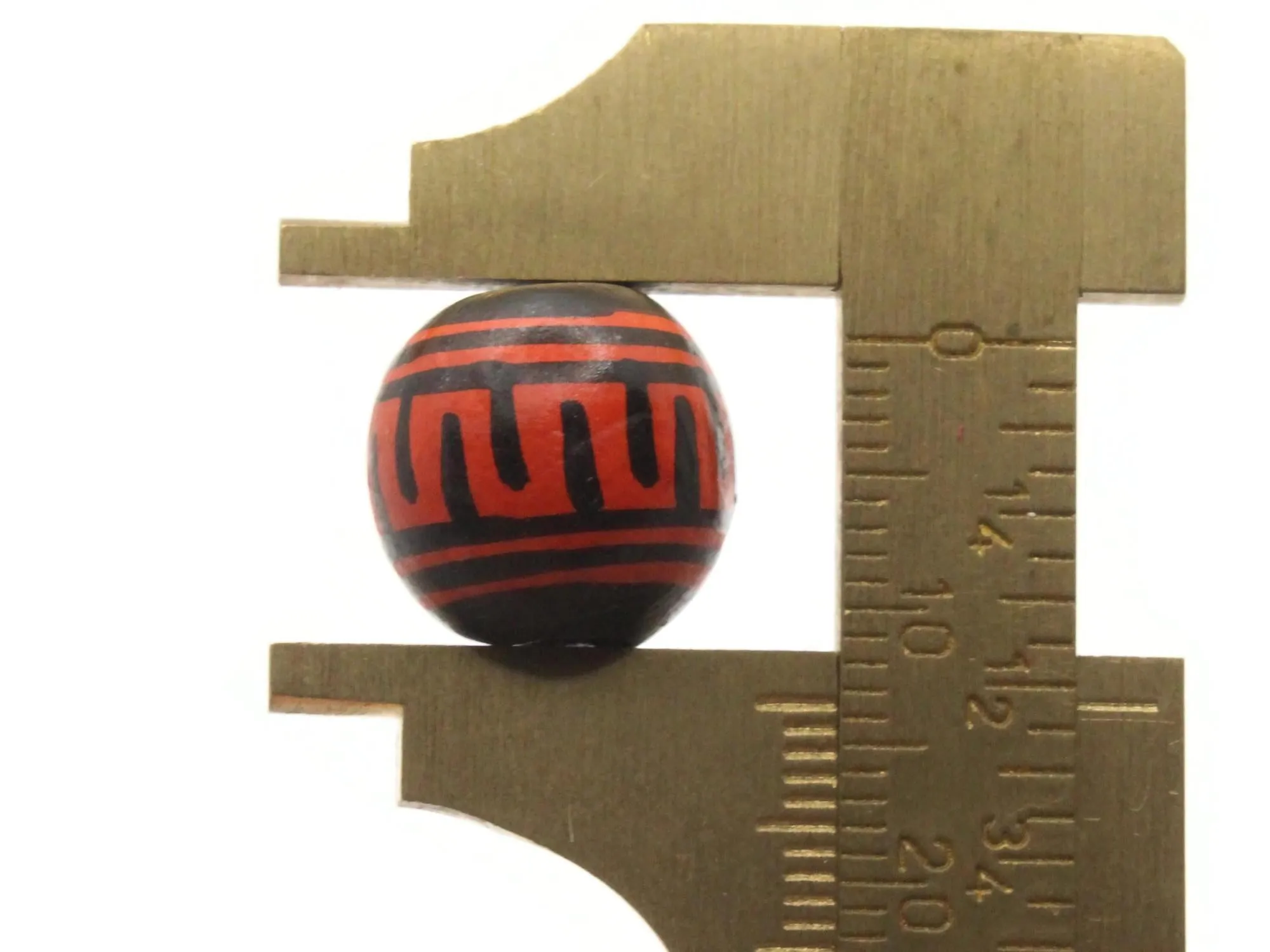 4 14mm Vintage Painted Black and Red Round Peruvian Clay Beads