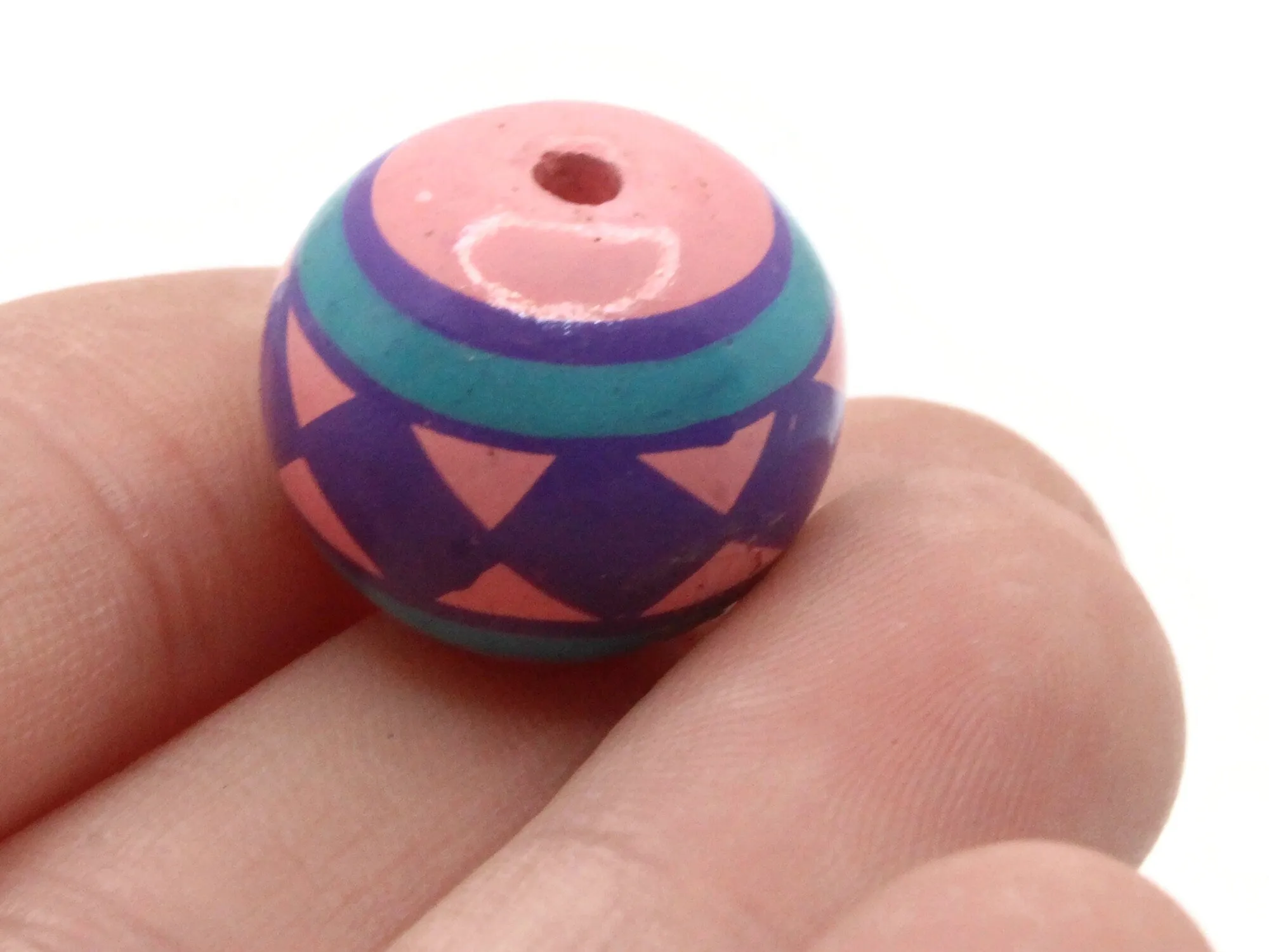 4 17mm Vintage Painted Pink Purple and Blue Round Peruvian Clay Beads