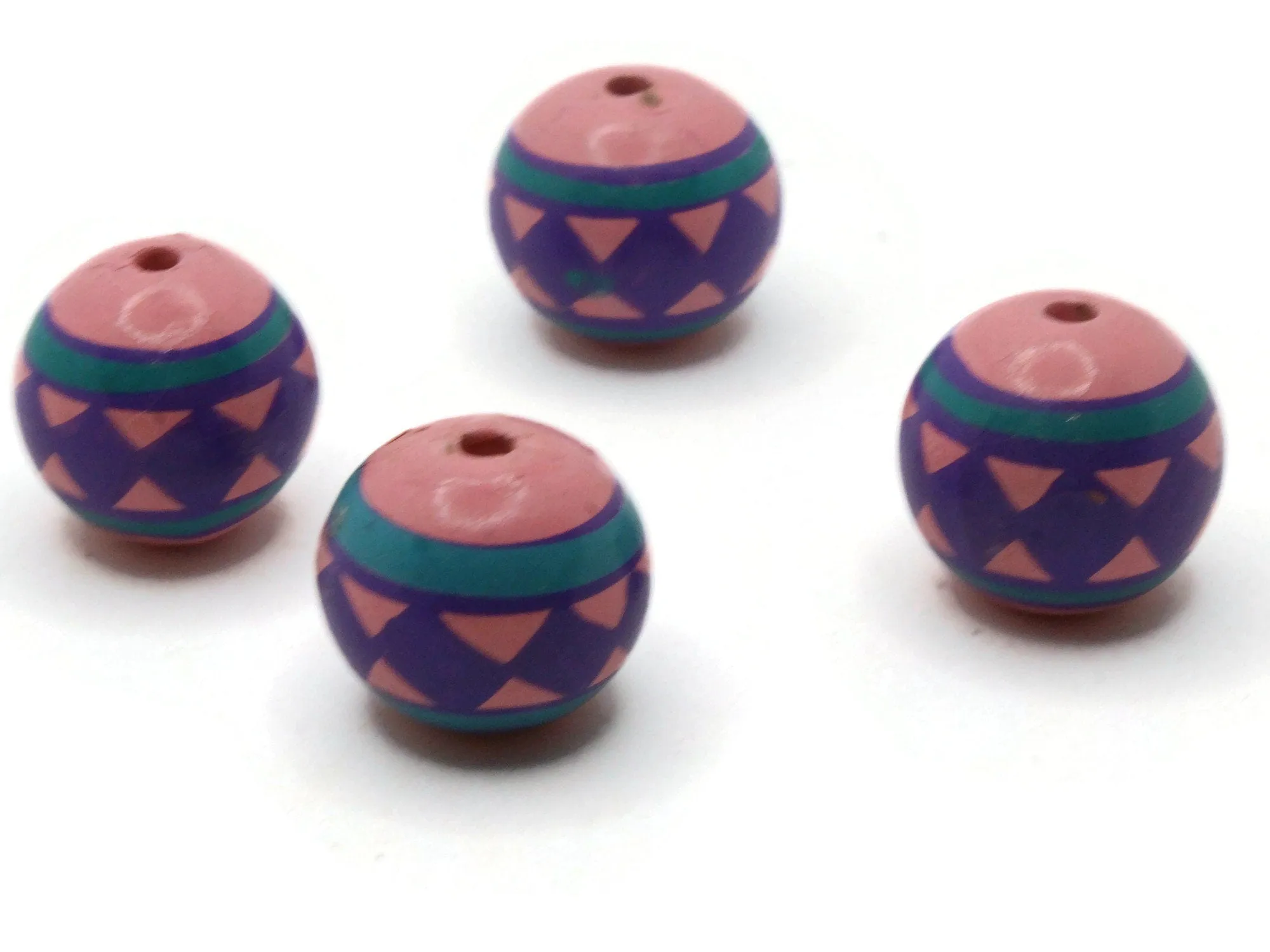 4 17mm Vintage Painted Pink Purple and Blue Round Peruvian Clay Beads