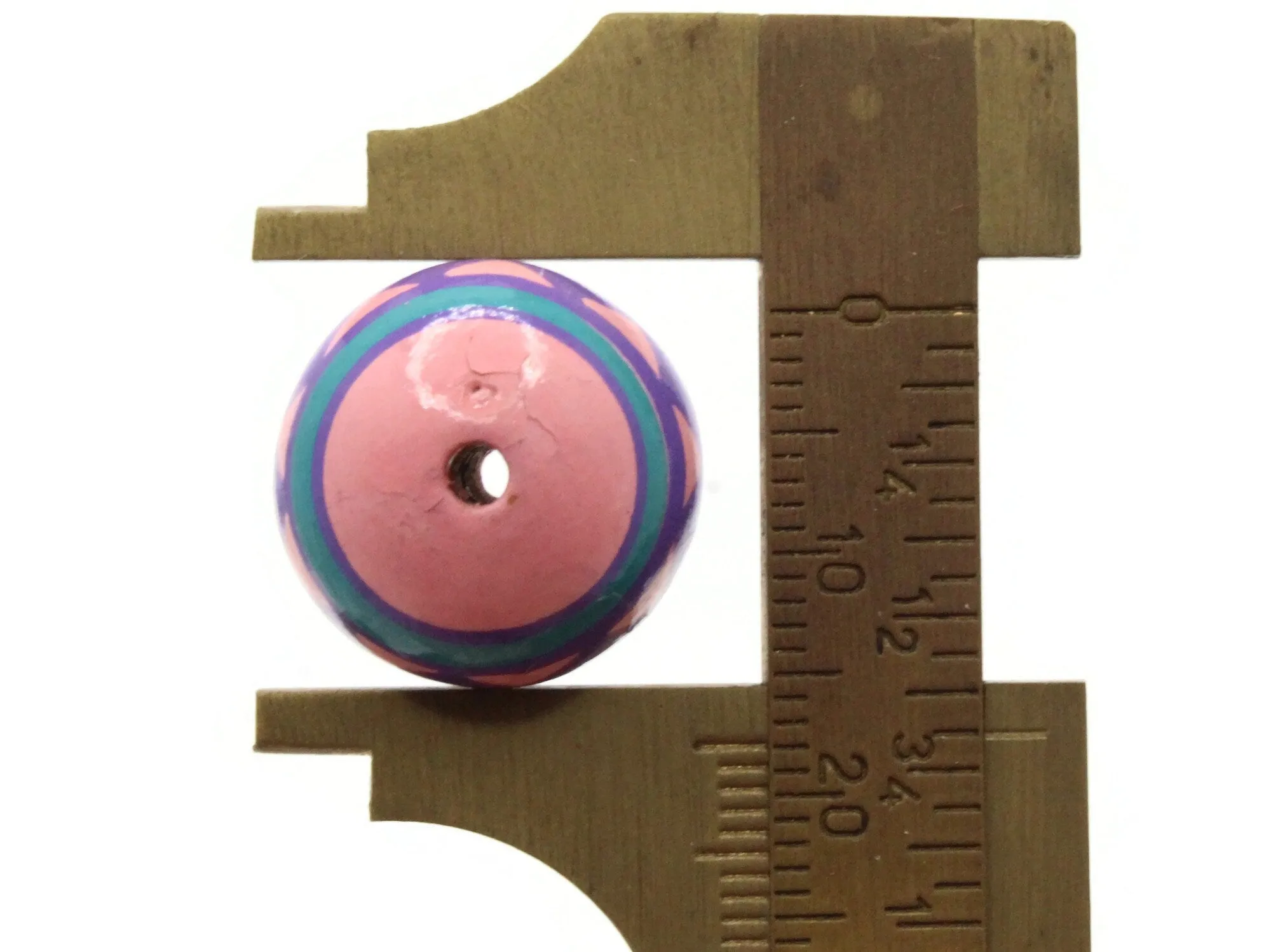 4 17mm Vintage Painted Pink Purple and Blue Round Peruvian Clay Beads