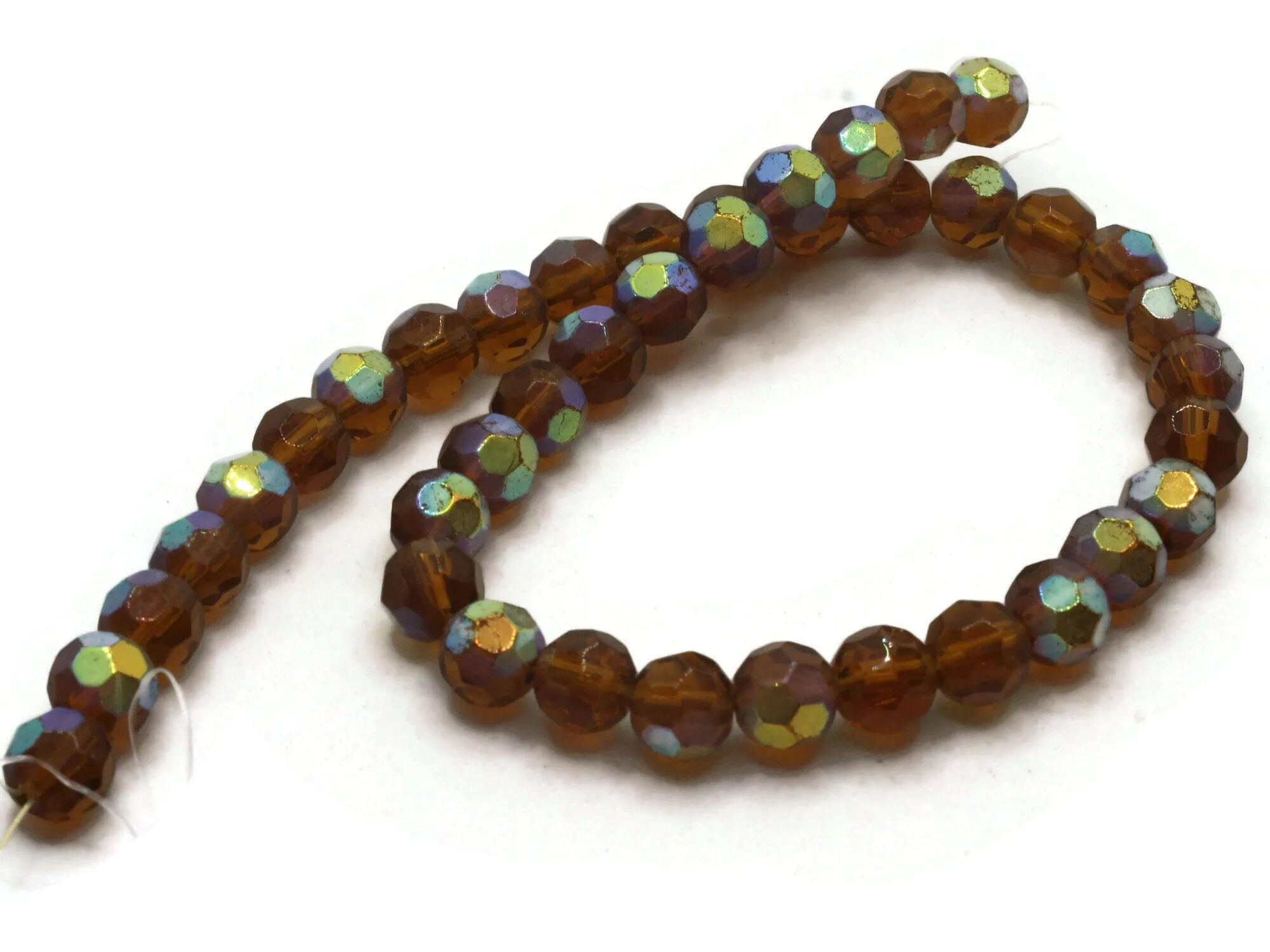 40 8mm Brown Faceted Round Glass Beads with AB finish