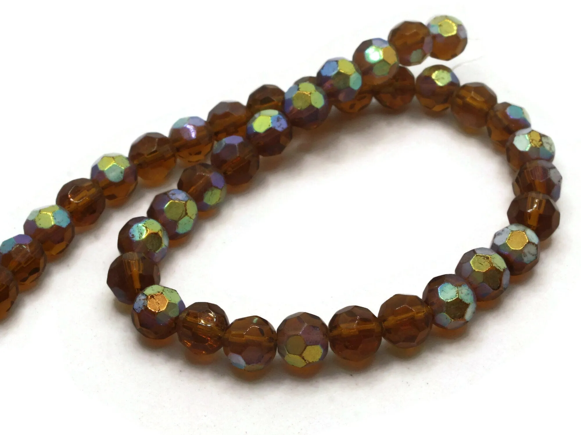 40 8mm Brown Faceted Round Glass Beads with AB finish