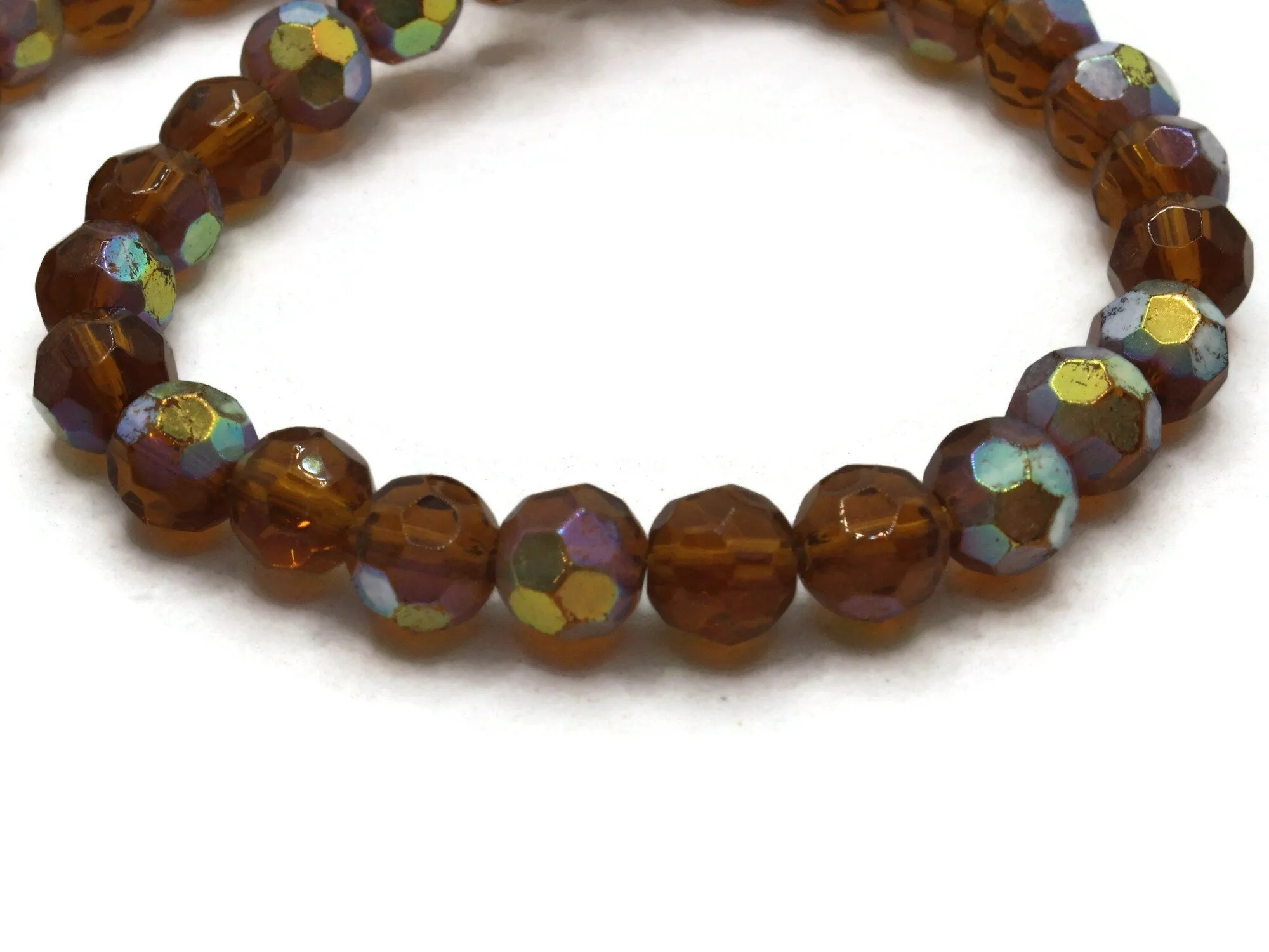 40 8mm Brown Faceted Round Glass Beads with AB finish