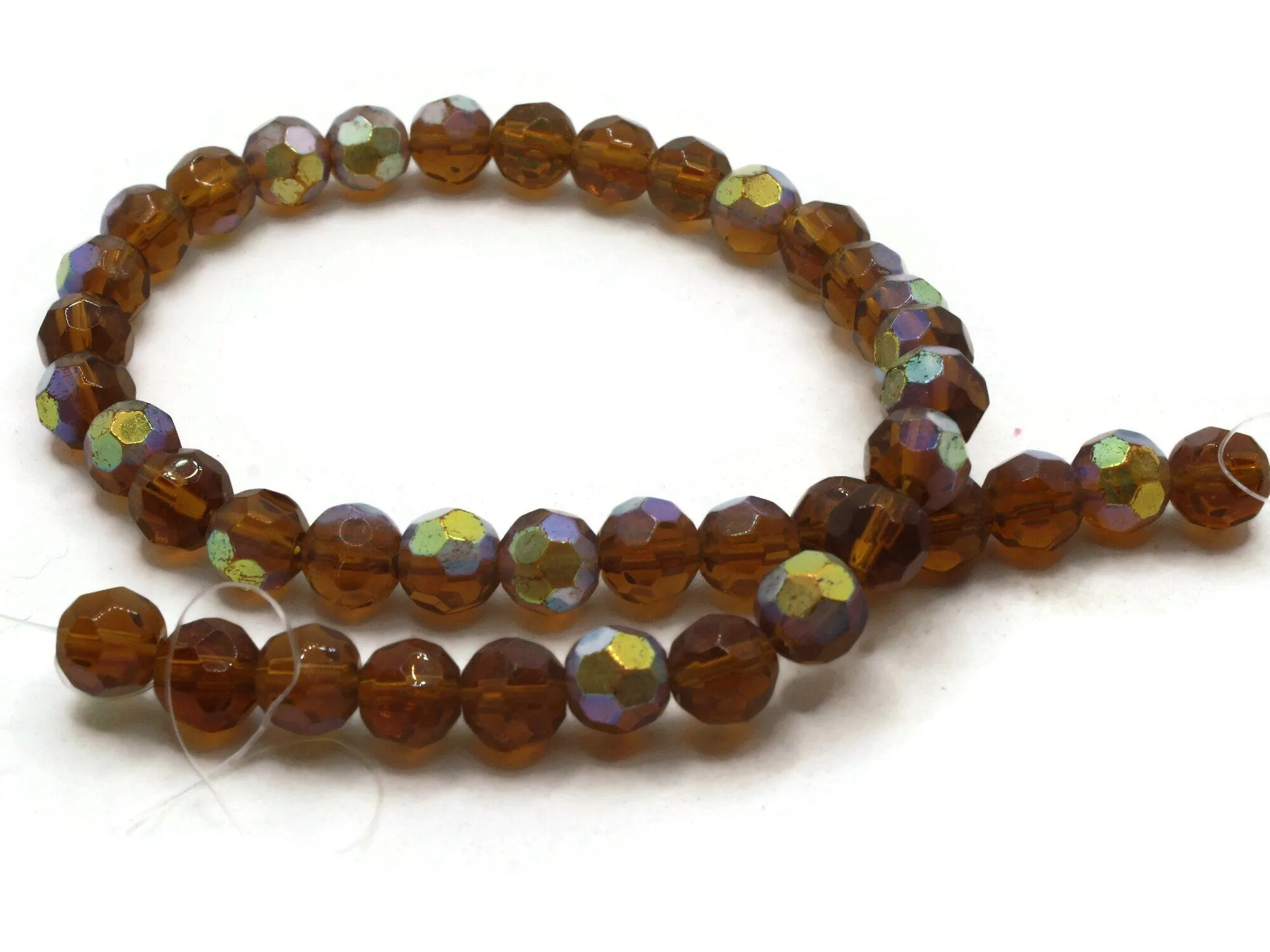 40 8mm Brown Faceted Round Glass Beads with AB finish