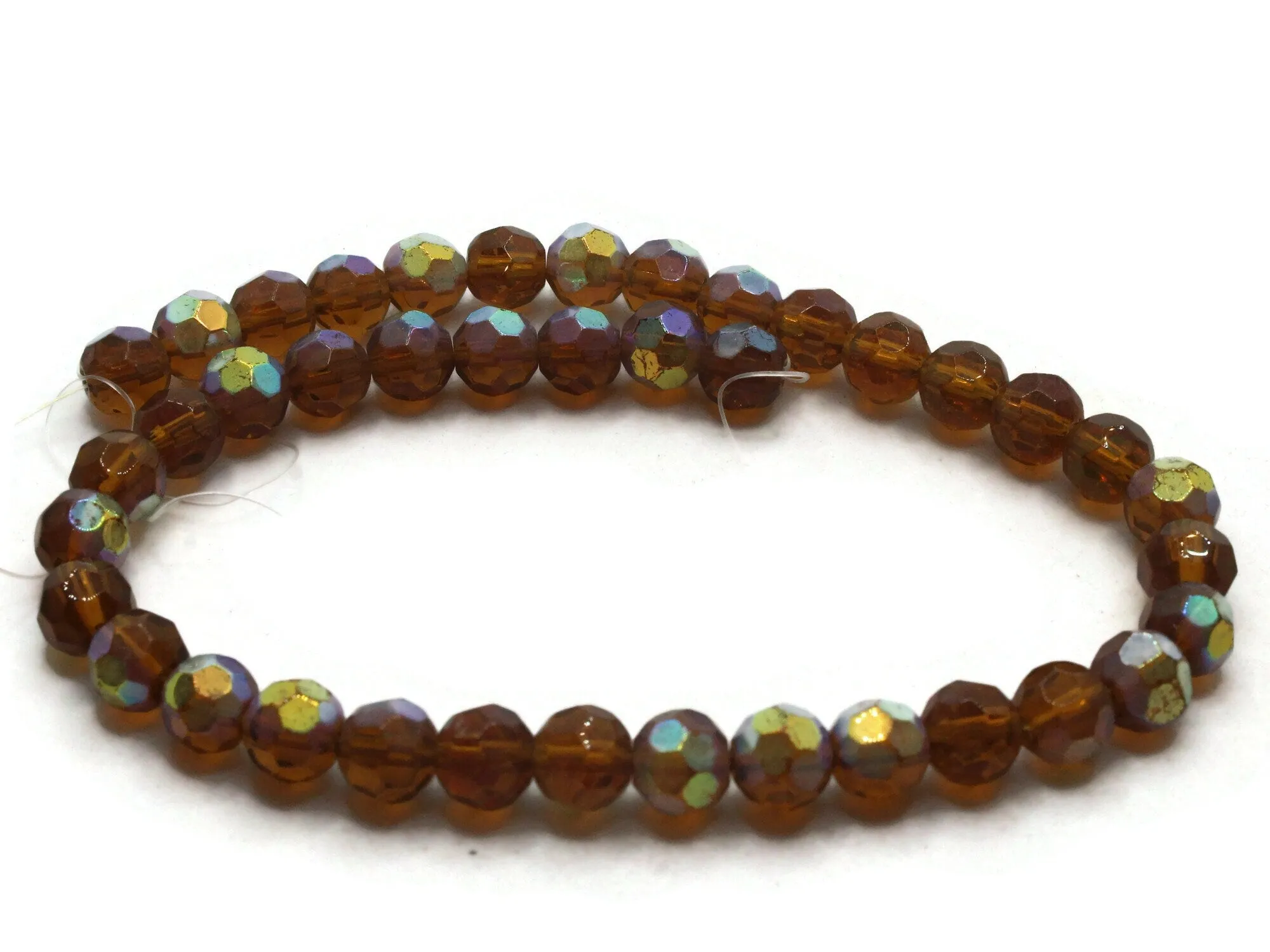 40 8mm Brown Faceted Round Glass Beads with AB finish