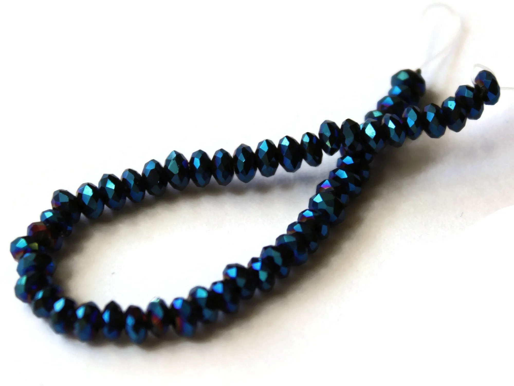 48 3mm x 4mm Blue Crystal Faceted Rondelle Beads