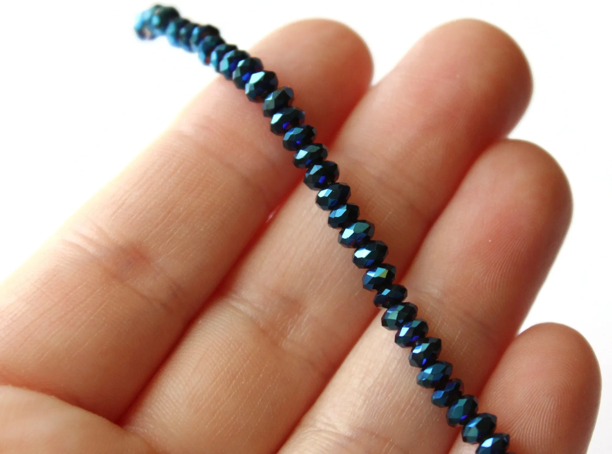 48 3mm x 4mm Blue Crystal Faceted Rondelle Beads