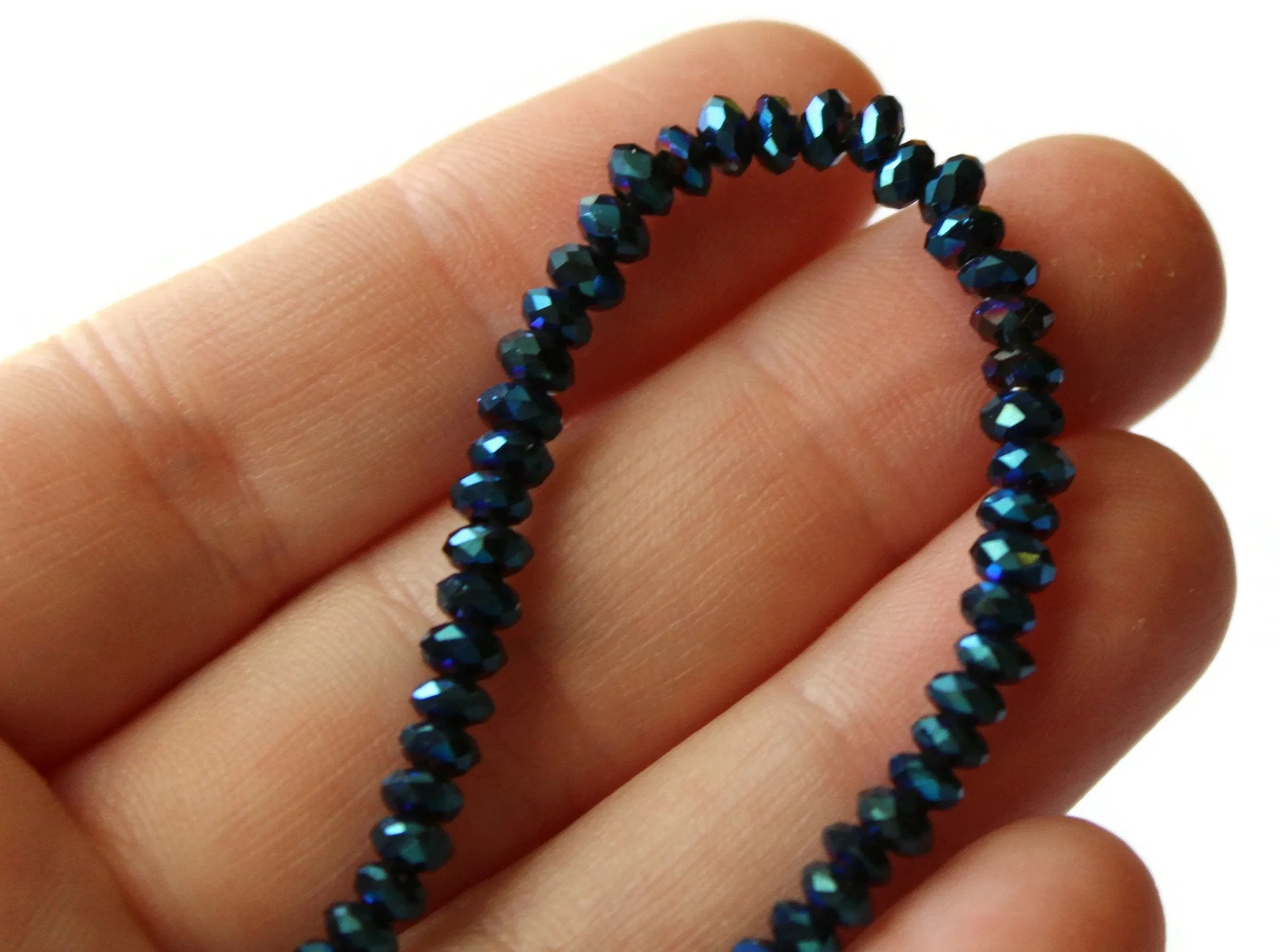 48 3mm x 4mm Blue Crystal Faceted Rondelle Beads
