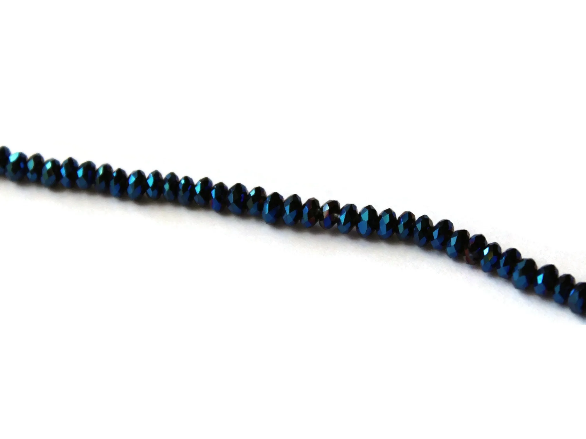 48 3mm x 4mm Blue Crystal Faceted Rondelle Beads