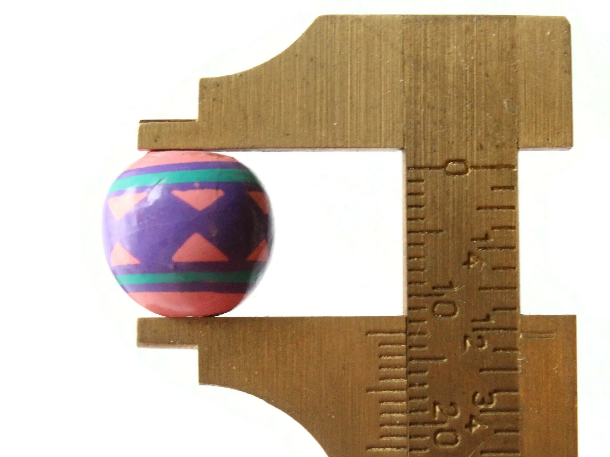 5 13mm Vintage Painted  Peruvian Clay Pink Purple and Blue Round Beads