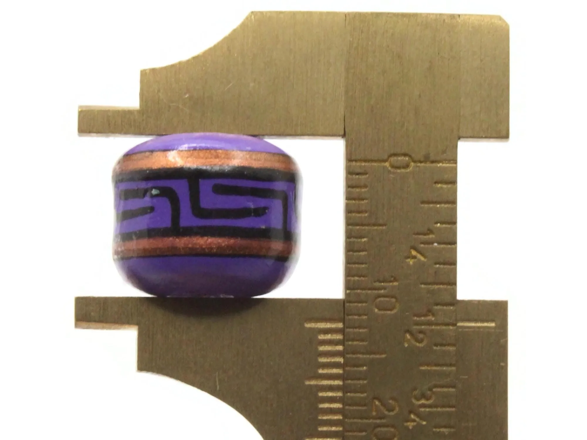 5 15mm Vintage Painted Clay Beads Purple Copper and Black Patterned Tube Peruvian Clay Beads