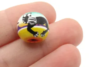 5 16mm Vintage Painted Round Multicolor Cat Peruvian Clay Beads