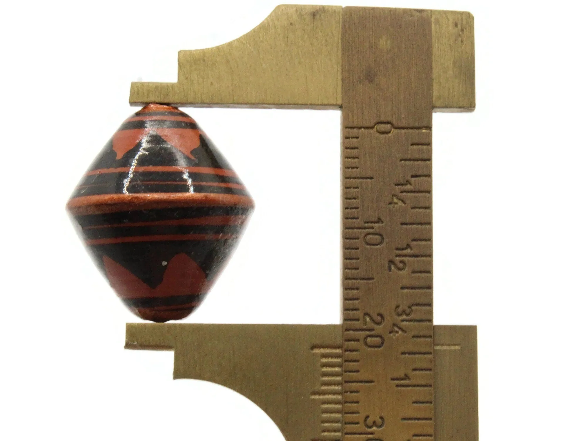 5 21mm Vintage Painted Brown Copper and Black Patterned Bicone Peruvian Clay Beads