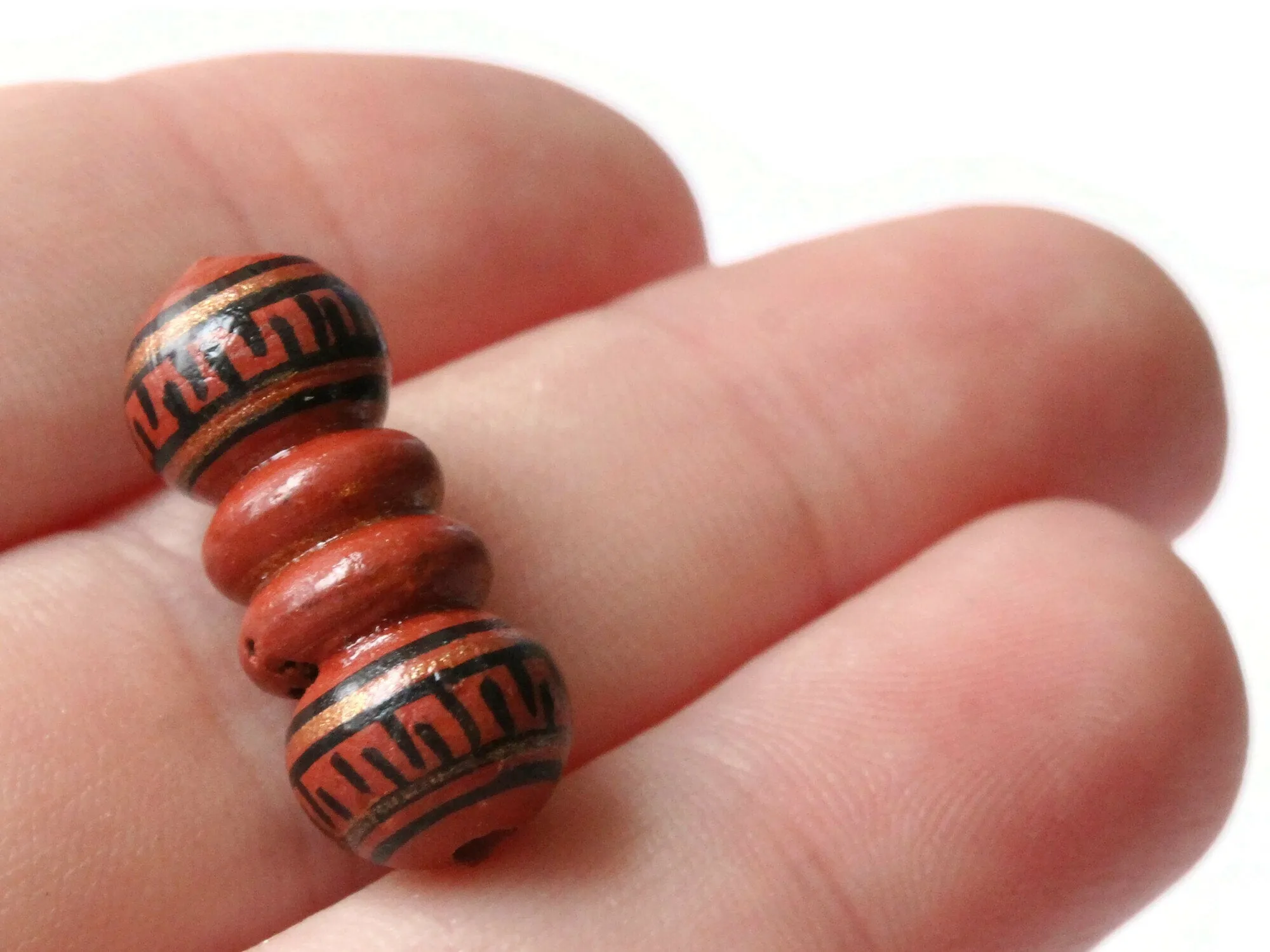 5 22mm Vintage Painted Peruvian Clay Beads - Brown, Copper, and Black Bumpy Tube Beads