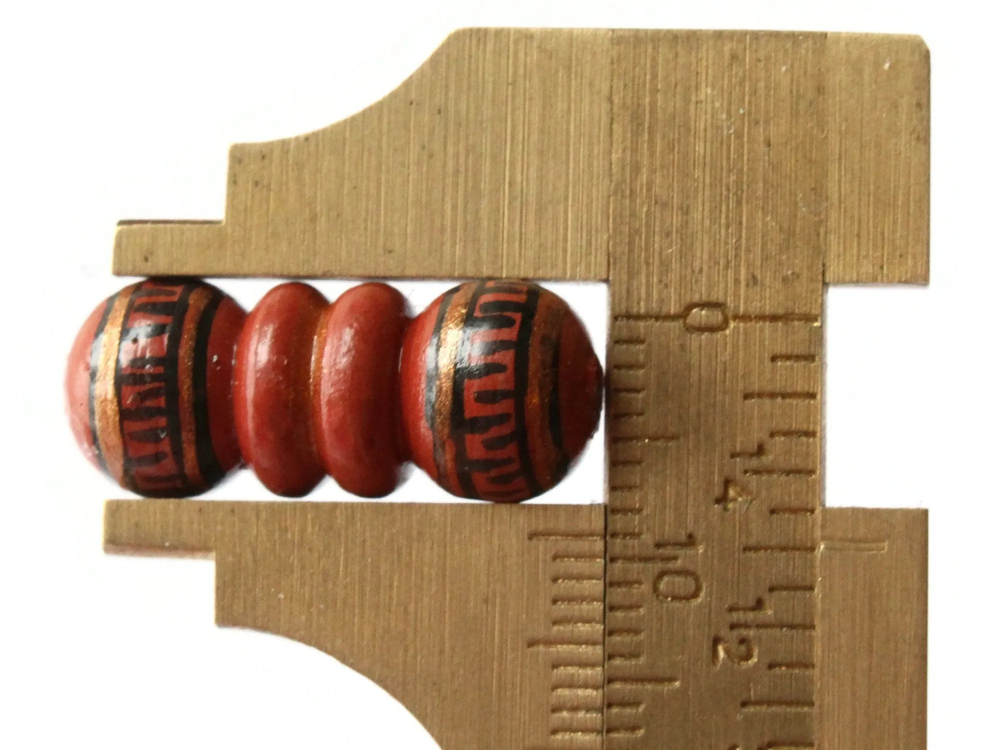 5 22mm Vintage Painted Peruvian Clay Beads - Brown, Copper, and Black Bumpy Tube Beads