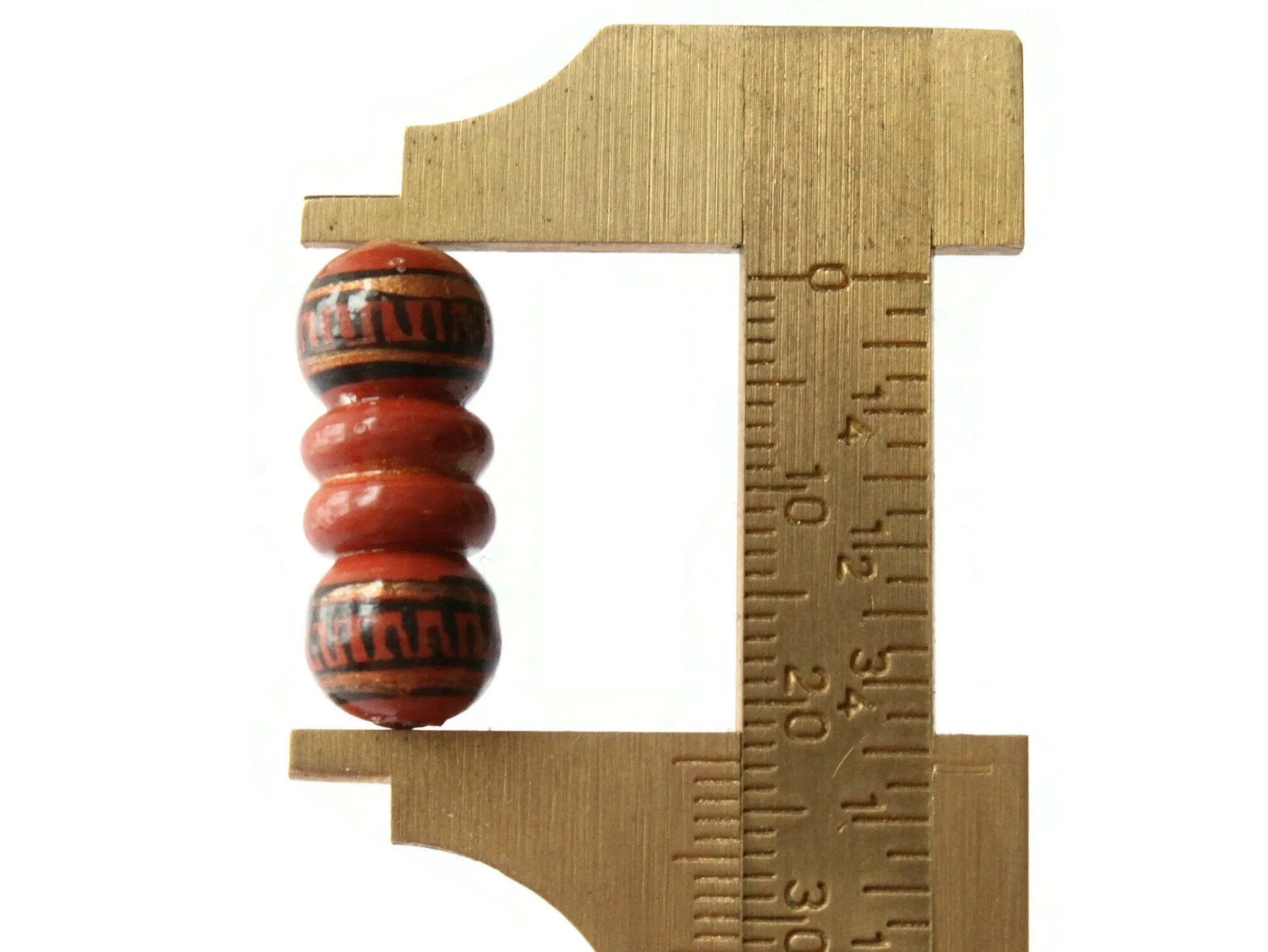 5 22mm Vintage Painted Peruvian Clay Beads - Brown, Copper, and Black Bumpy Tube Beads