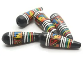 5 35mm Vintage Painted Black and Colorful Teardrop Peruvian Clay Beads