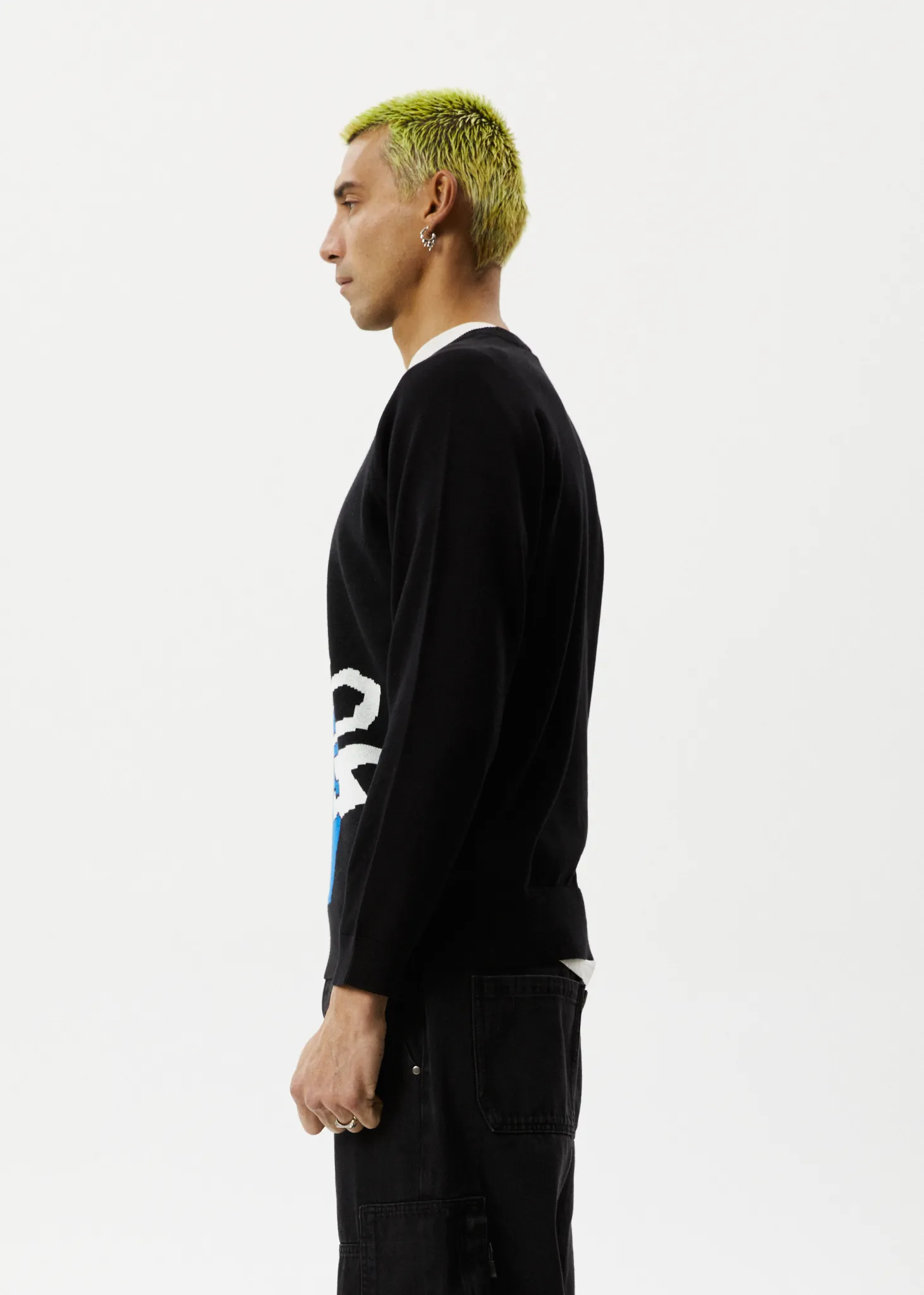 Afends Mens Orbital - Raglan Knitted Crew Neck Jumper - Black