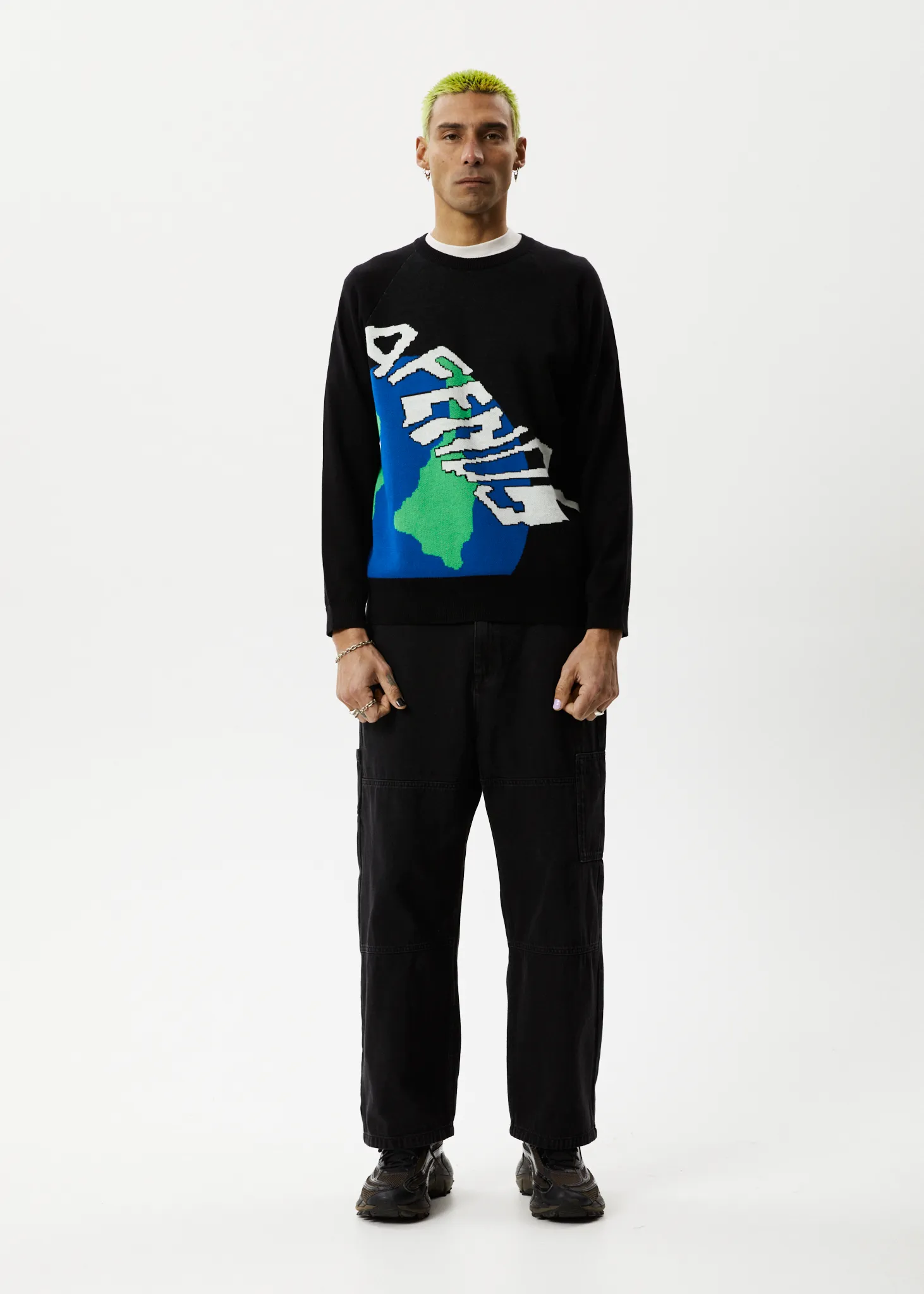 Afends Mens Orbital - Raglan Knitted Crew Neck Jumper - Black