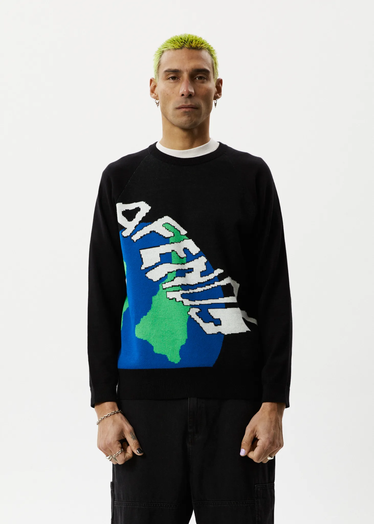 Afends Mens Orbital - Raglan Knitted Crew Neck Jumper - Black