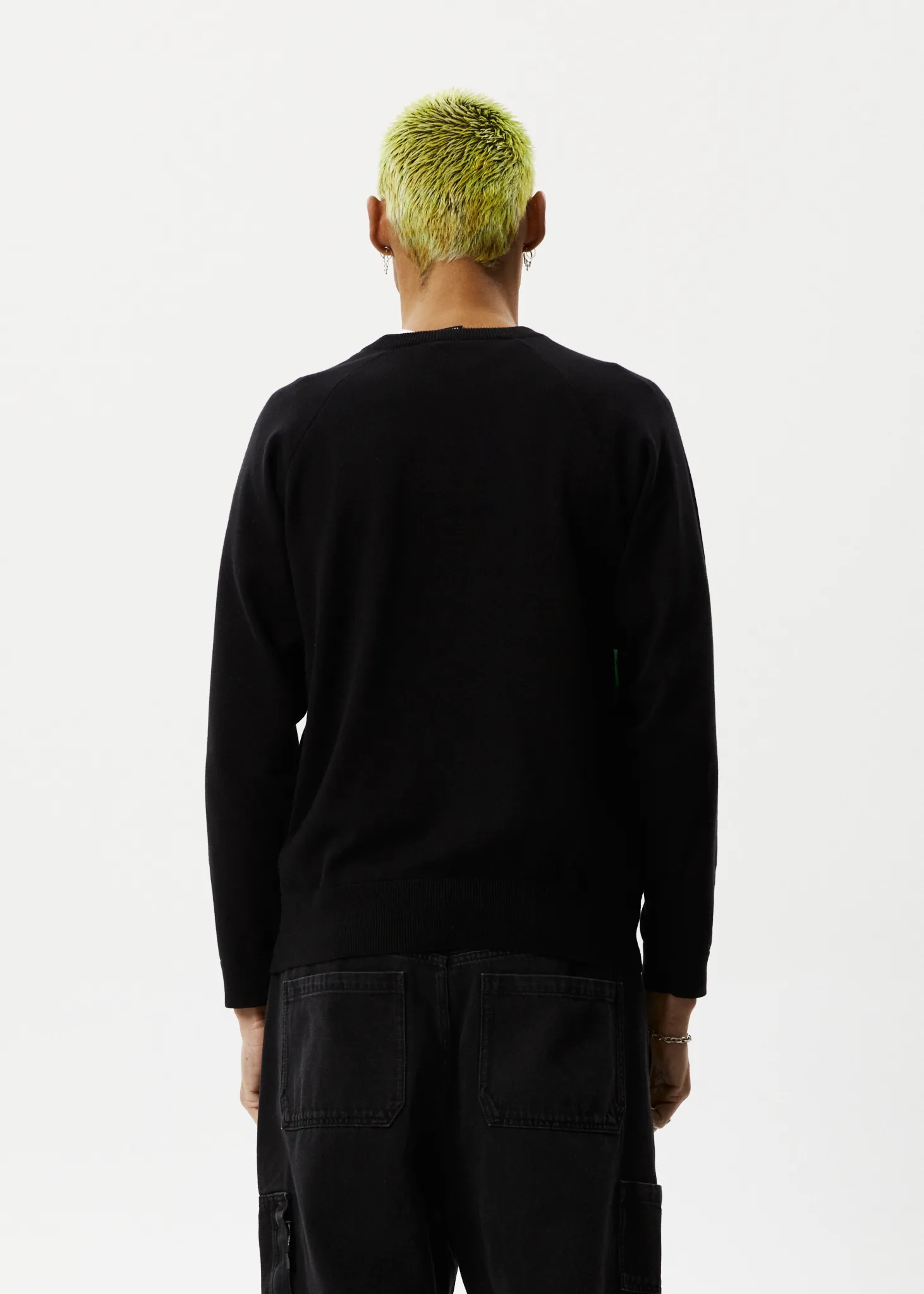 Afends Mens Orbital - Raglan Knitted Crew Neck Jumper - Black