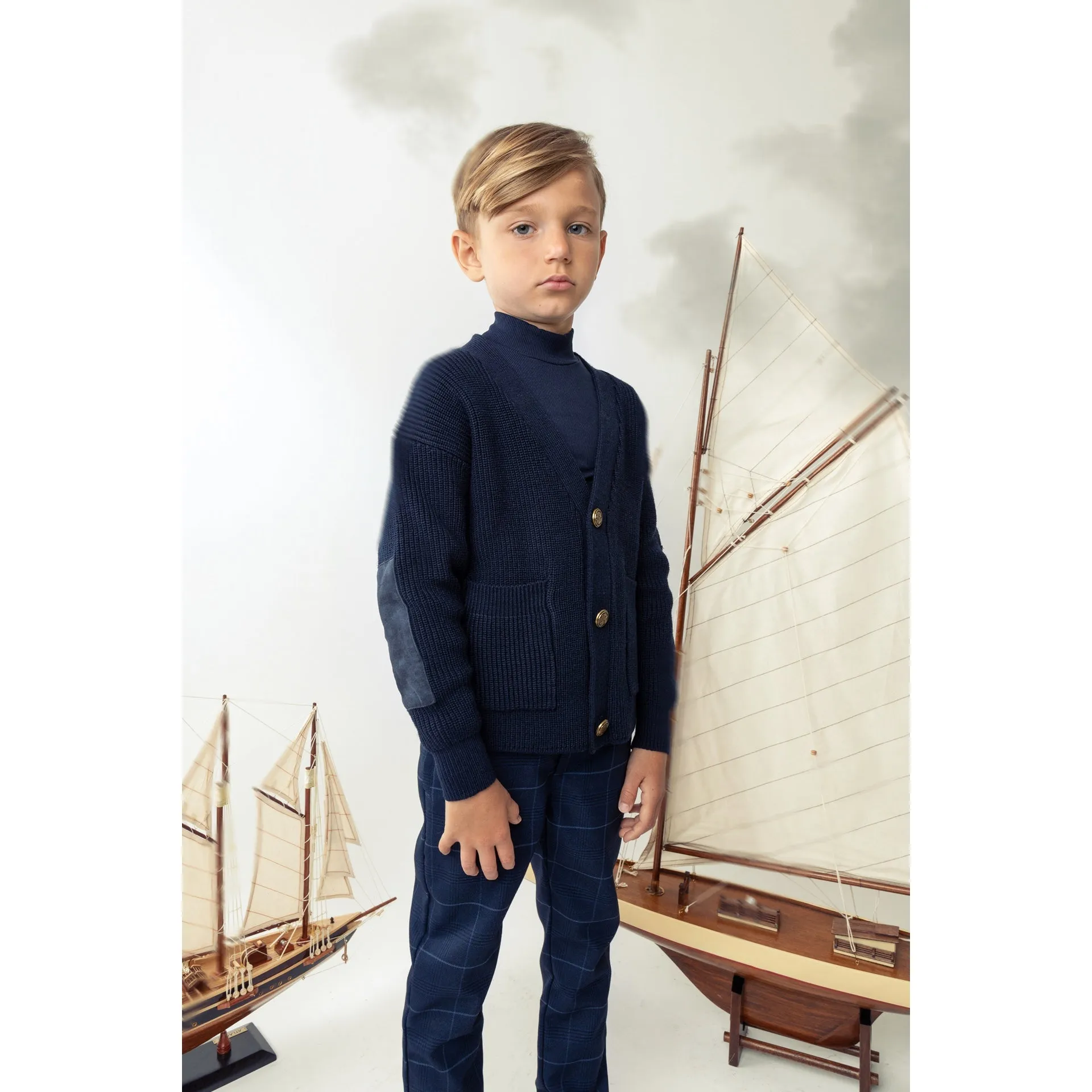 Belati Navy Seude Elbow Patch Cardigan ( BKN390 )