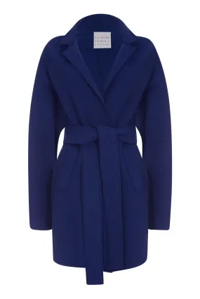 BERLIN French Blue Boiled Wool Belted Cardigan Jacket
