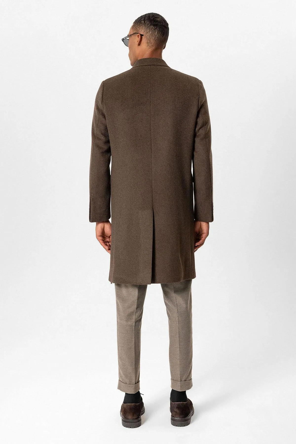 Brown Wool-Blend Double-Breasted Men's Coats - Wessi