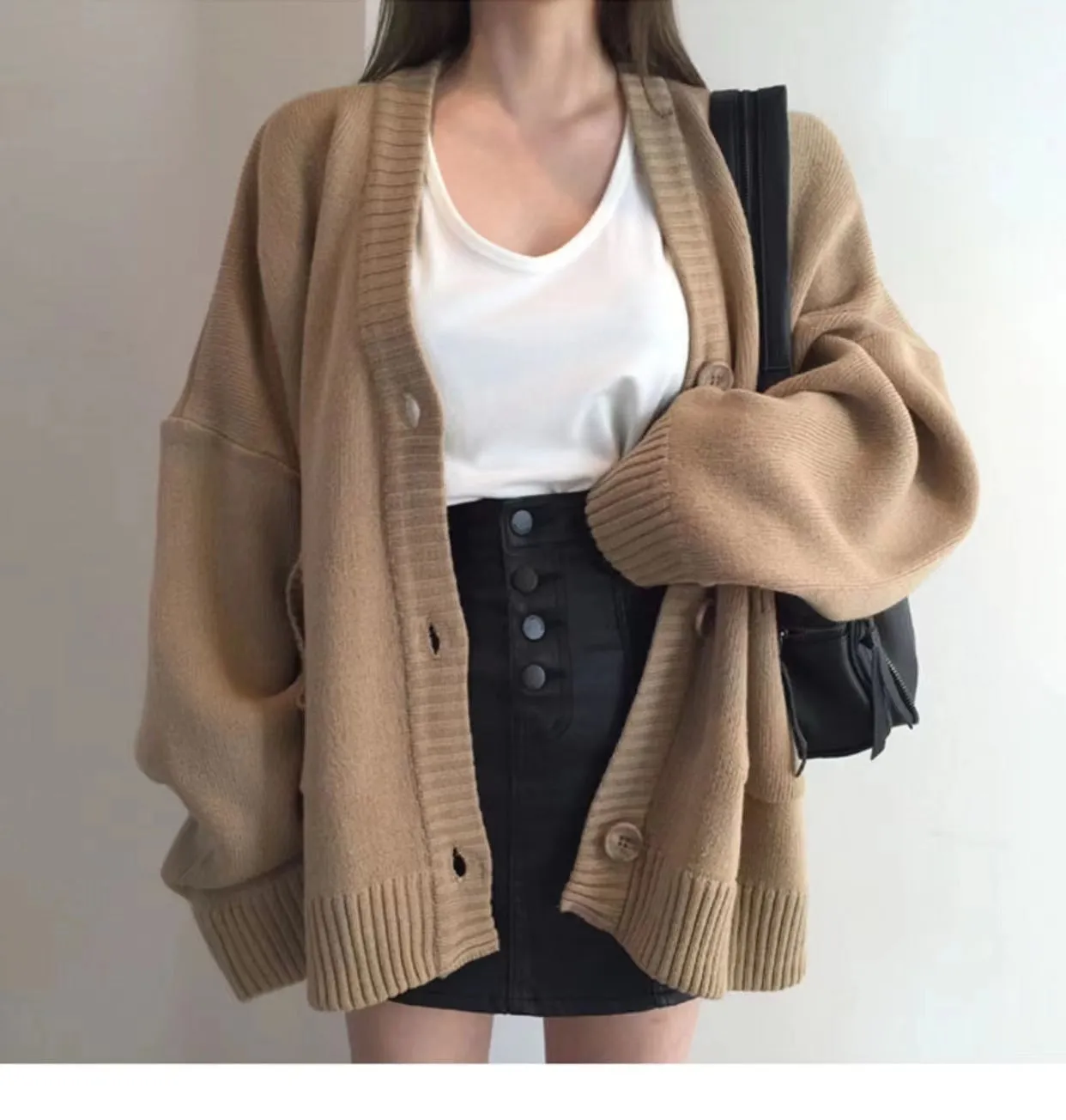 christmas outfit Sonicelife Solid Color Oversized Casual Knitted Cardigan
