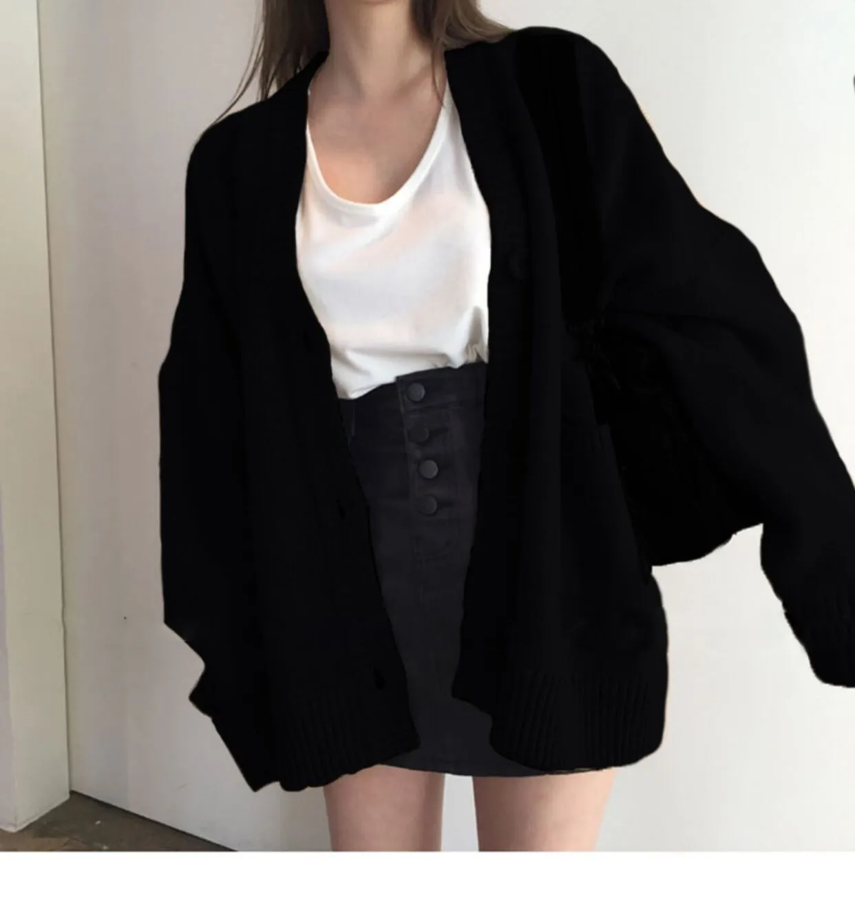 christmas outfit Sonicelife Solid Color Oversized Casual Knitted Cardigan