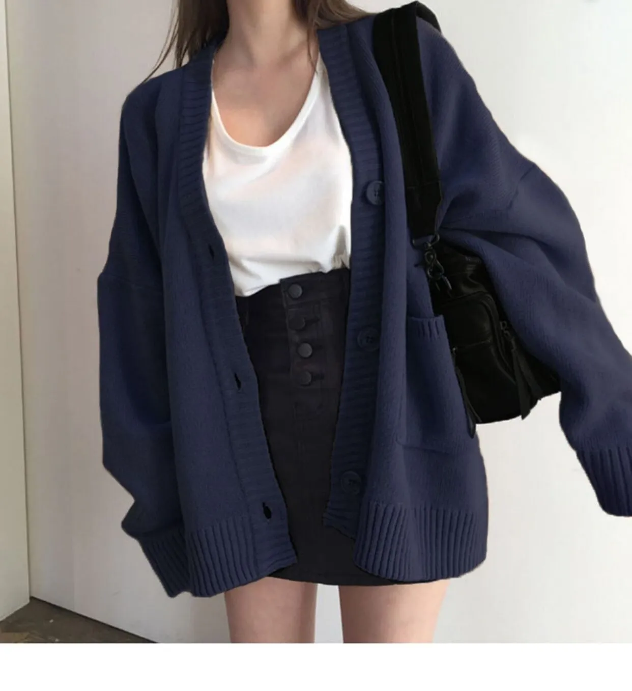 christmas outfit Sonicelife Solid Color Oversized Casual Knitted Cardigan