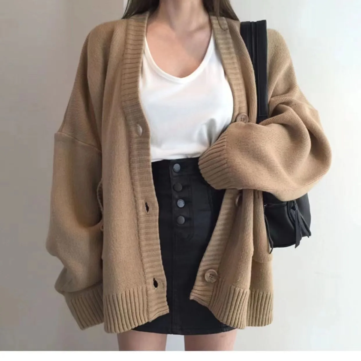christmas outfit Sonicelife Solid Color Oversized Casual Knitted Cardigan