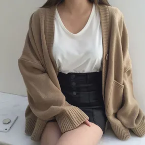 christmas outfit Sonicelife Solid Color Oversized Casual Knitted Cardigan