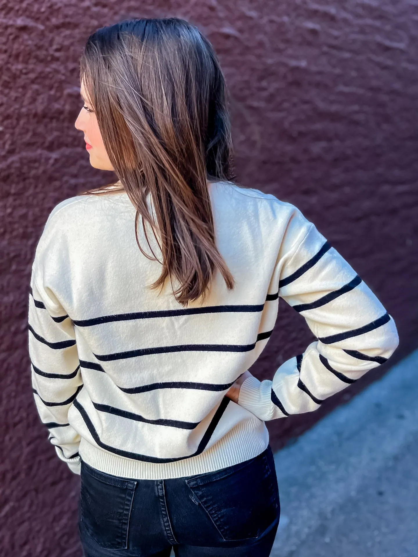 Cream/Black Striped Cardigan