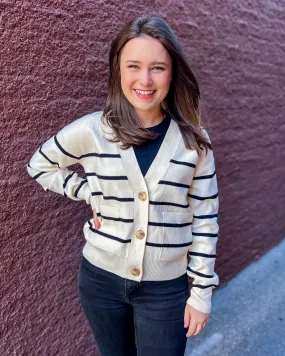 Cream/Black Striped Cardigan