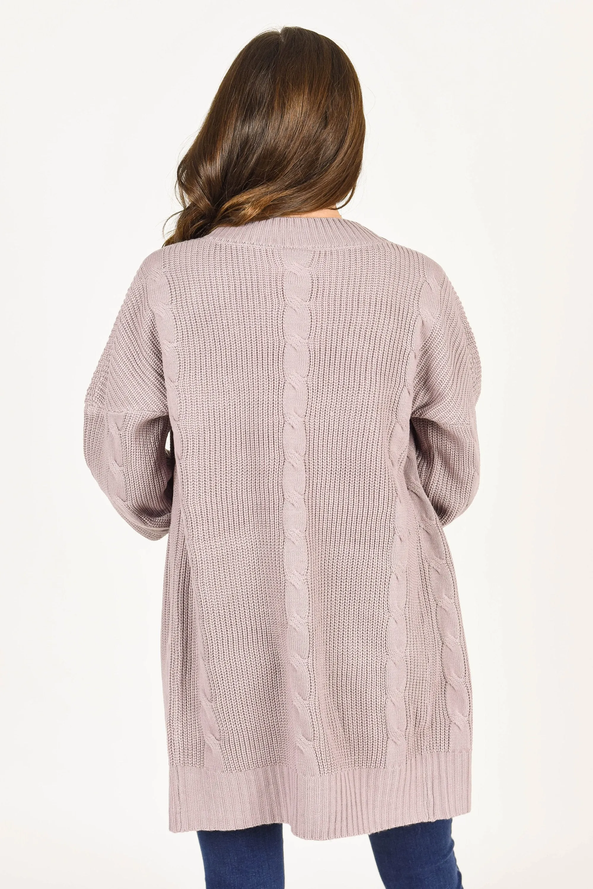 Dear To My Heart Dusty Lavender Cable Knit Cardigan