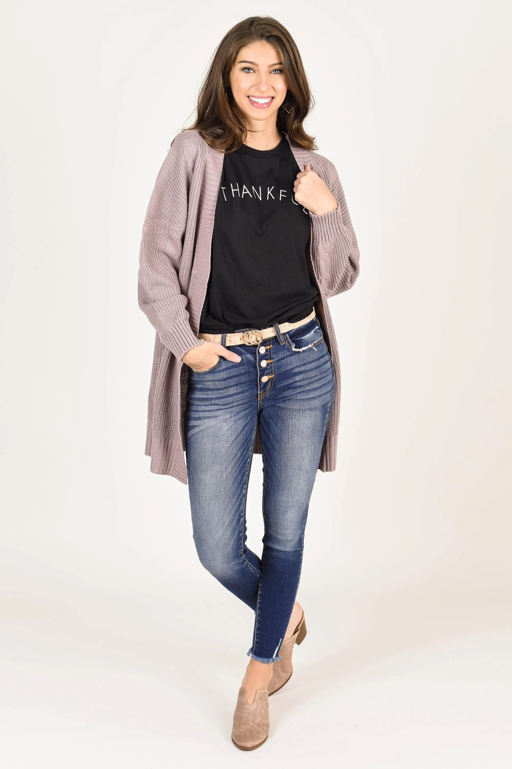 Dear To My Heart Dusty Lavender Cable Knit Cardigan