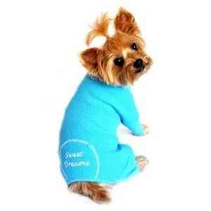 Dog Thermal Pajamas Doggie SWEET DREAMS Embroidered Long Johns Design Blue