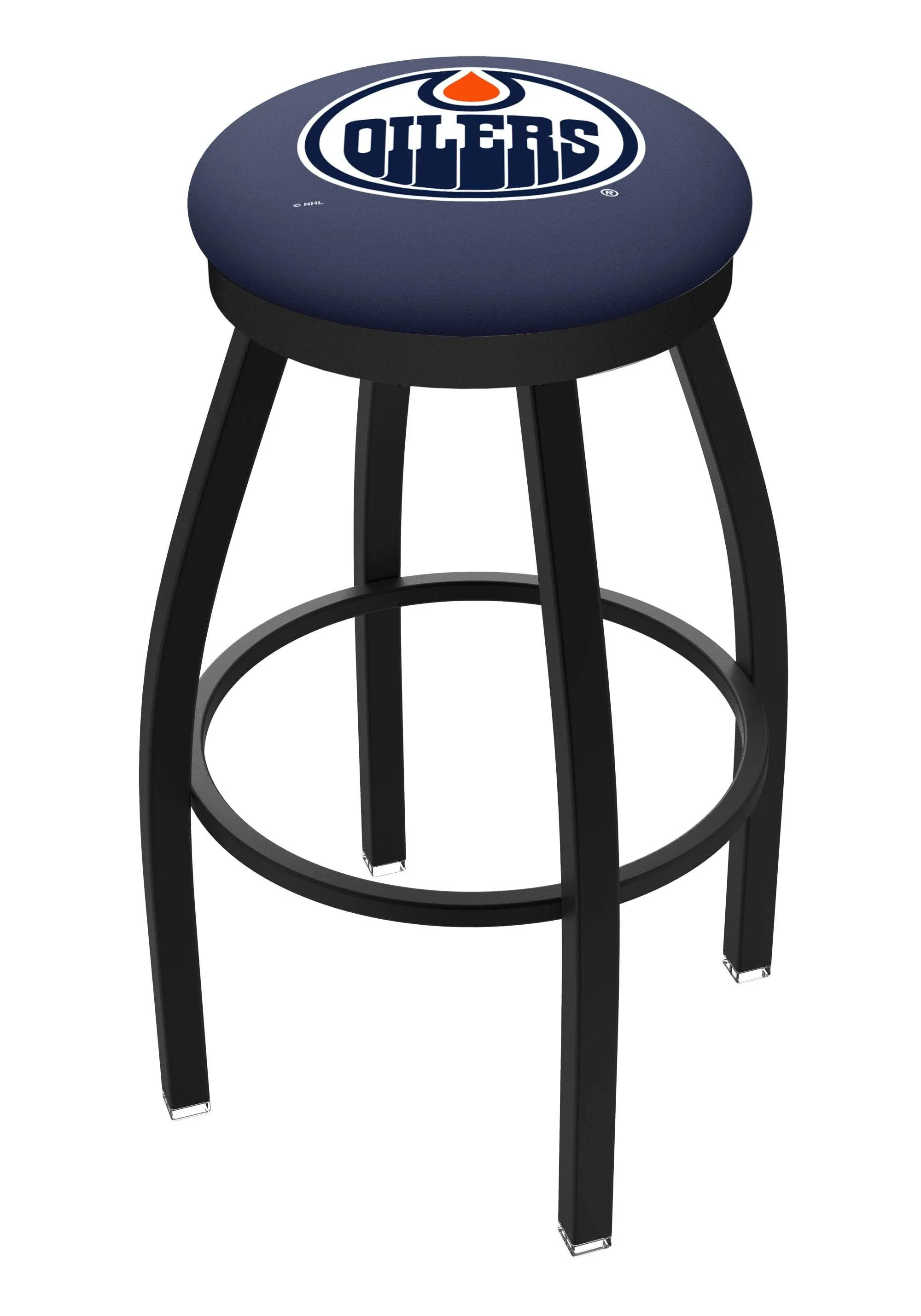 Edmonton Oilers HBS Black Swivel Bar Stool with Blue Cushion