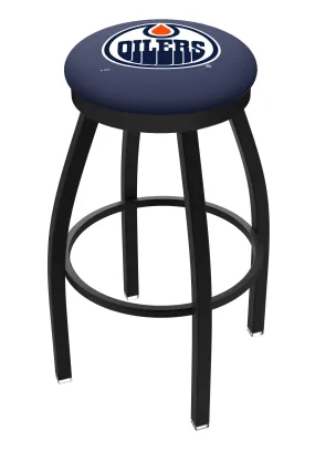Edmonton Oilers HBS Black Swivel Bar Stool with Blue Cushion