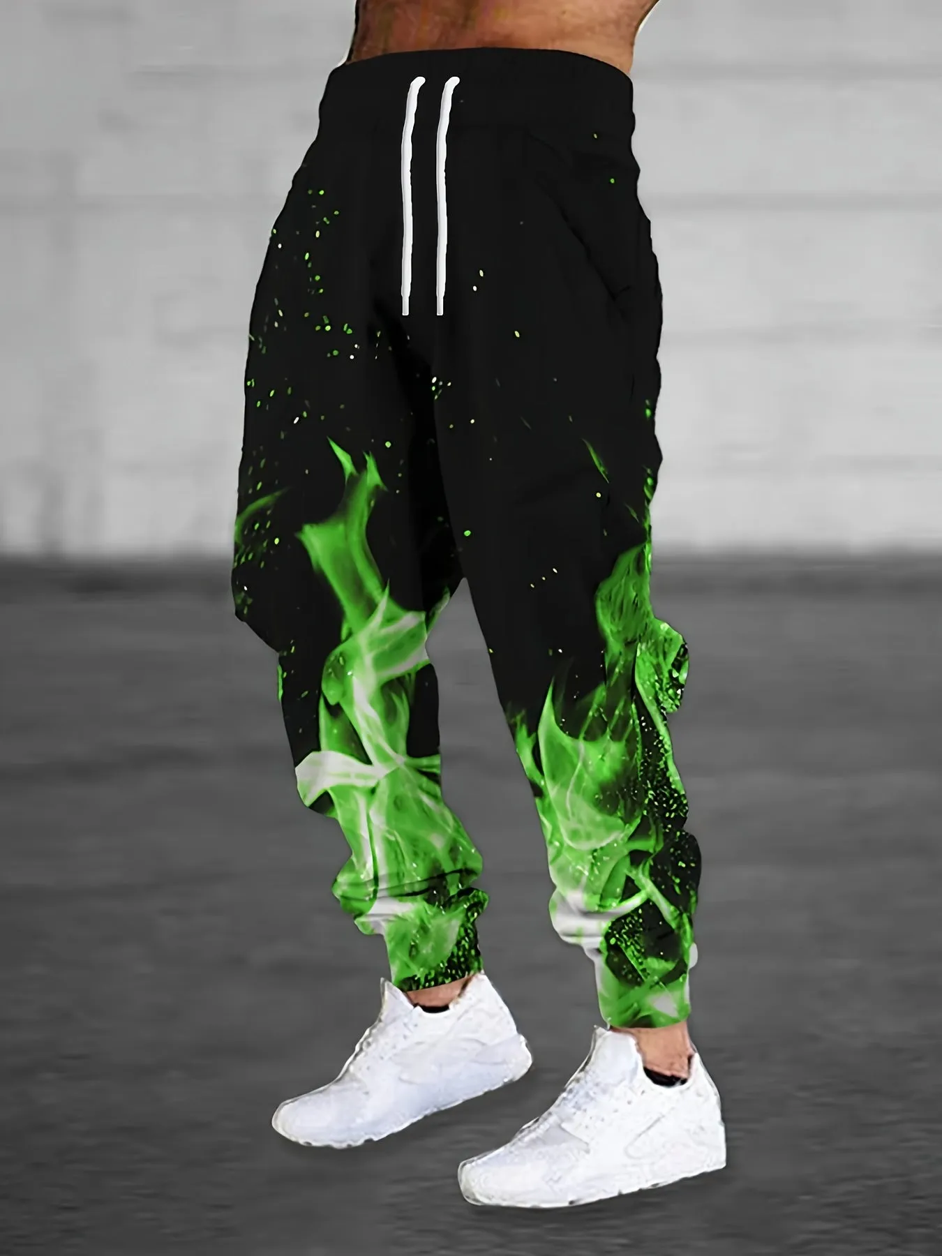 Fire Pattern Print Drawstring Sweatpants Loose Fit Pants Men's Casual Joggers For Men Winter Fall Running Jogging