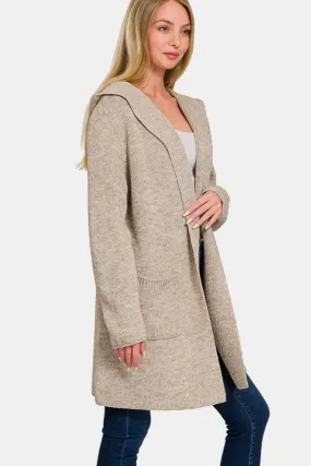 Hooded Open Front H Mocha Sweater Cardigan