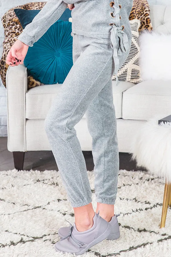 Hot Cocoa & Cuddles Velour Joggers In Grey