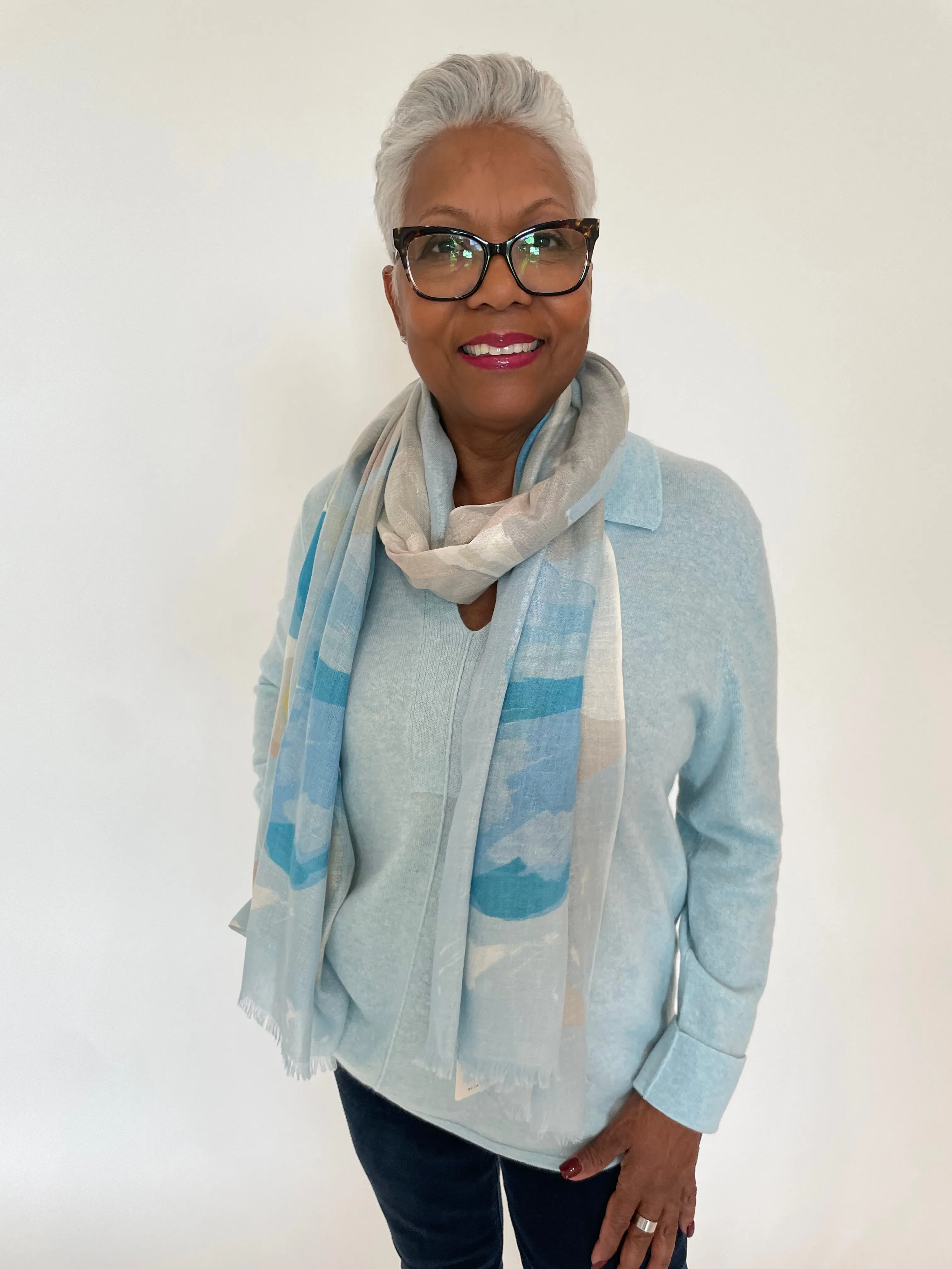Kiwi Blooms Print Scarf - Surf