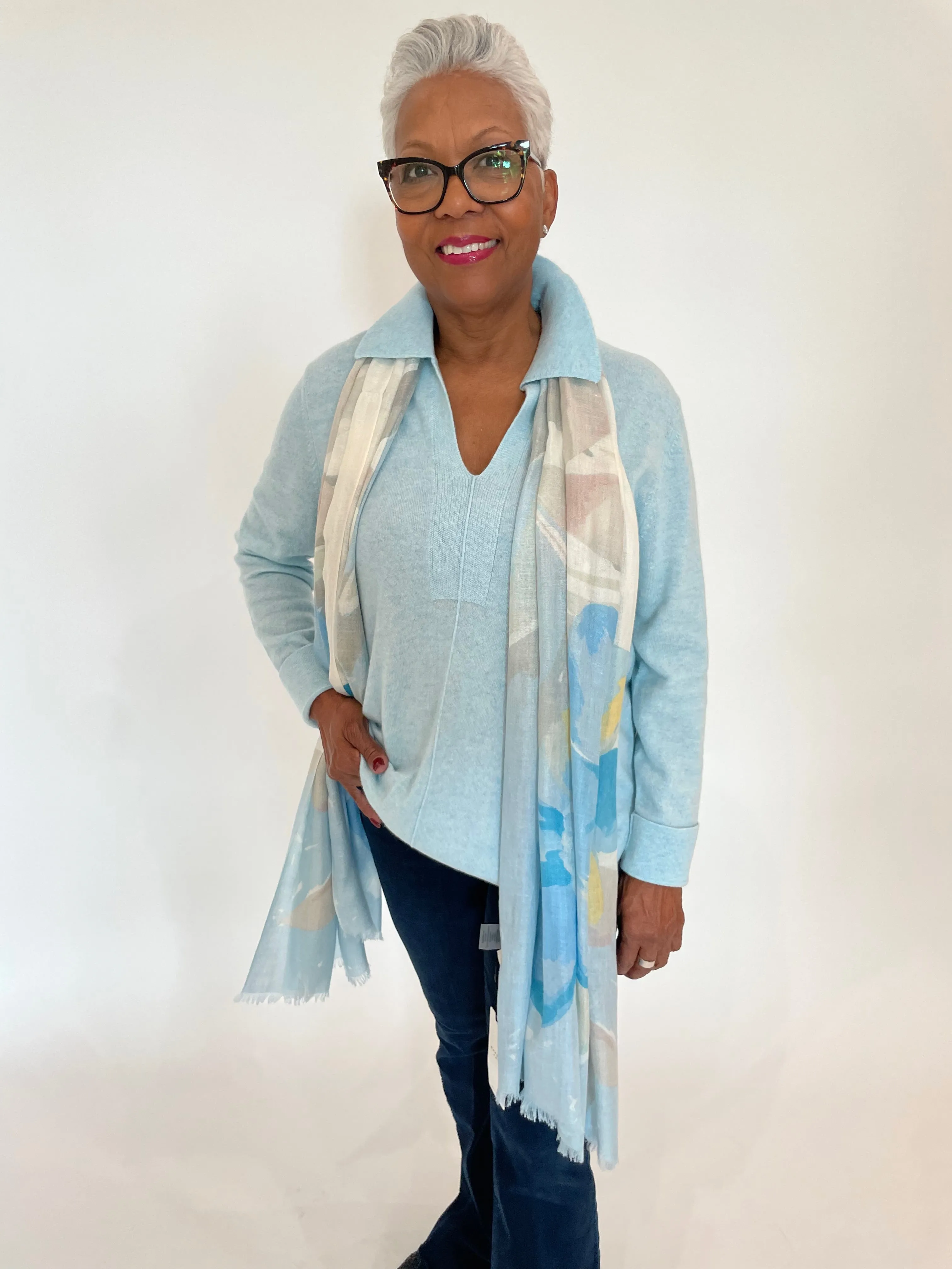 Kiwi Blooms Print Scarf - Surf