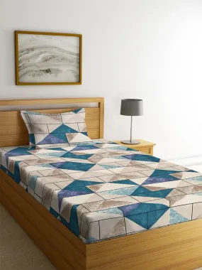 LAYNORA Premium Cotton Single Bedsheet with One Pillow Cover for Coat/Diwan/ 4x6 Bed 180 Tc (152 x 228 cm, White & Green)