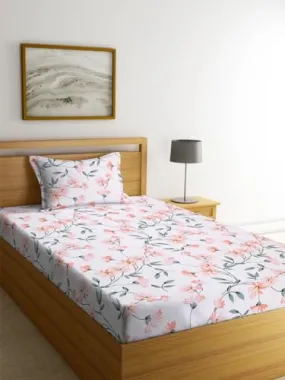 LAYNORA Premium Cotton Single Bedsheet with One Pillow Cover for Coat/Diwan/ 4x6 Bed 180 Tc (152 x 228 cm, Yellow & Blue)