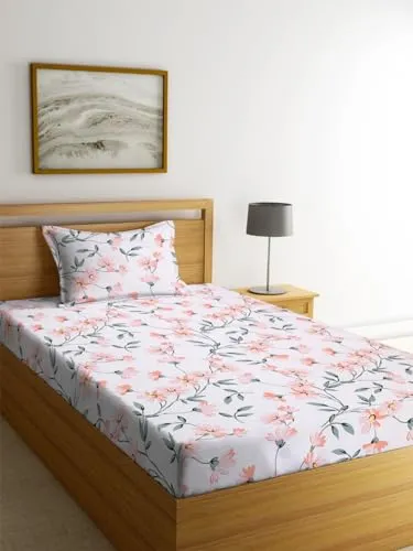 LAYNORA Premium Cotton Single Bedsheet with One Pillow Cover for Coat/Diwan/ 4x6 Bed 180 Tc (152 x 228 cm, Yellow & Blue)