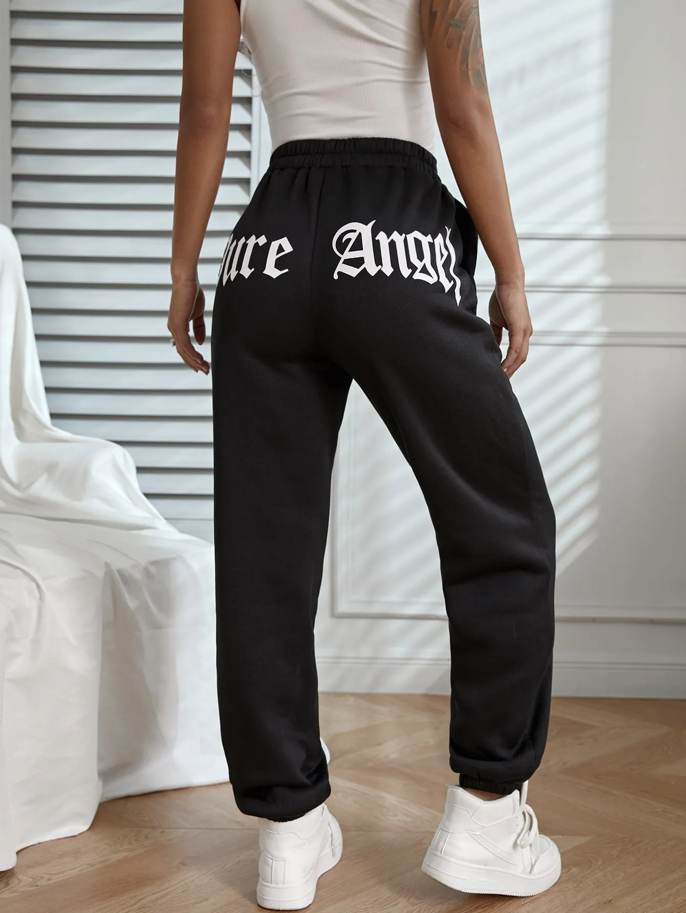 Letter Pocket Natural Long Women Sweatpants