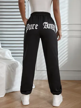 Letter Pocket Natural Long Women Sweatpants